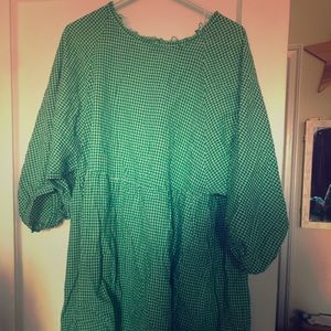 Cute big green checkered shirt dress
